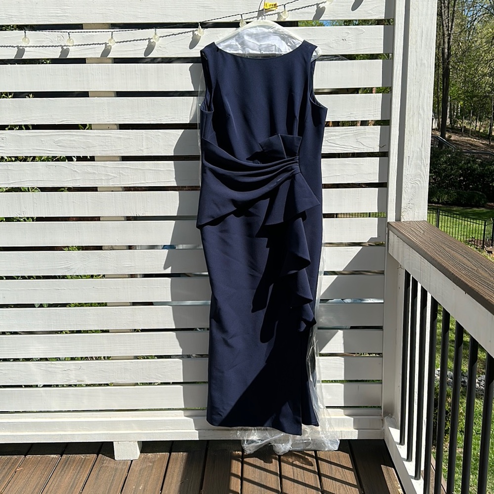 Eliza J Ruffle Front Gown Navy - has had alterations!
